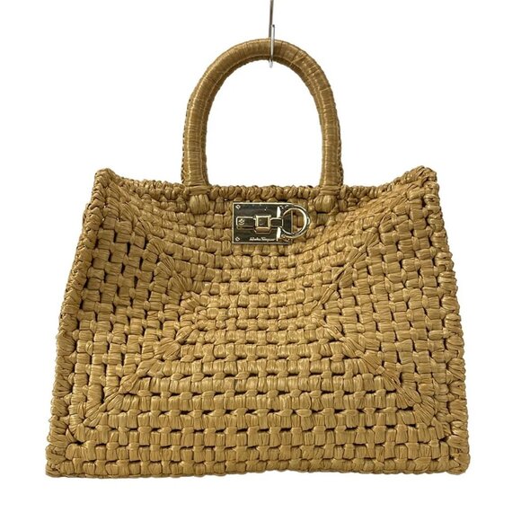 Auth Salvatore Ferragamo Studio Box 21I101 Natural (Light Brown) Fabric - Picture 1 of 16